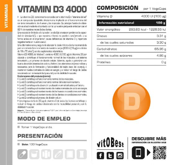 VITAMIN D3 VITOBEST 100CP - Imagen 2