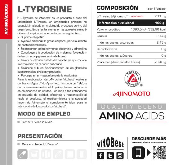 L-TYROSINE VITOVEST 60CP - Imagen 2