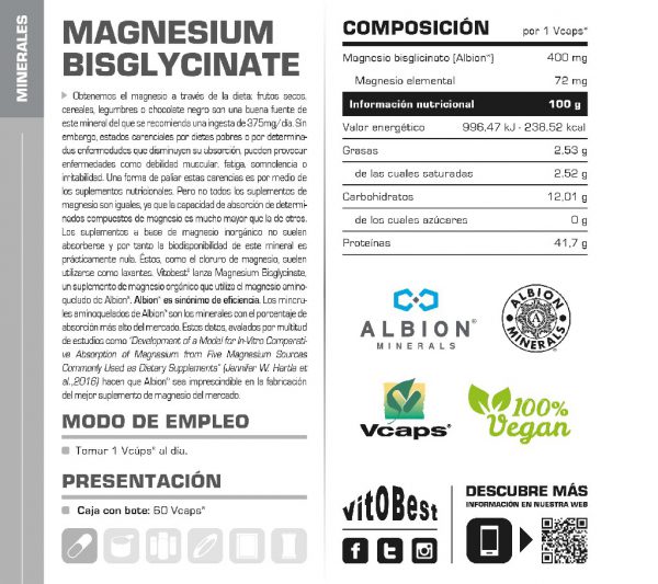 MAGMESIUM BISGLYCINATE 60CP - Imagen 2